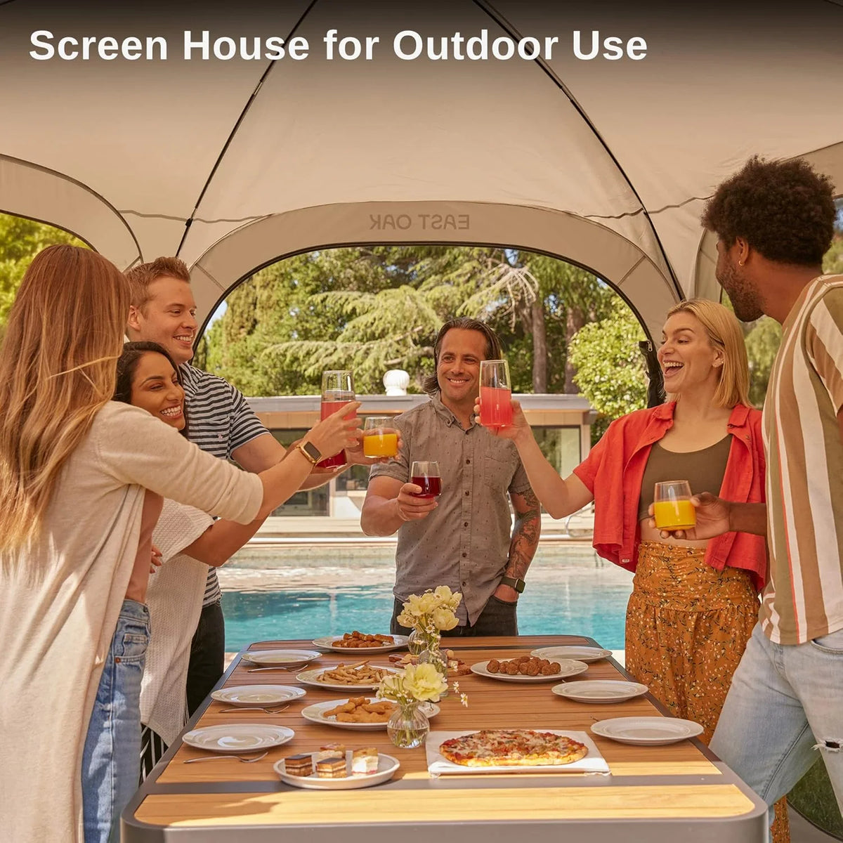 EAST OAK Screen House Tent Pop-Up, Portable Screen Room Canopy Instant Screen Tent 10 x 10 FT with Carry Bag for Patio, Backyard, Deck & Outdoor Activities, Beige