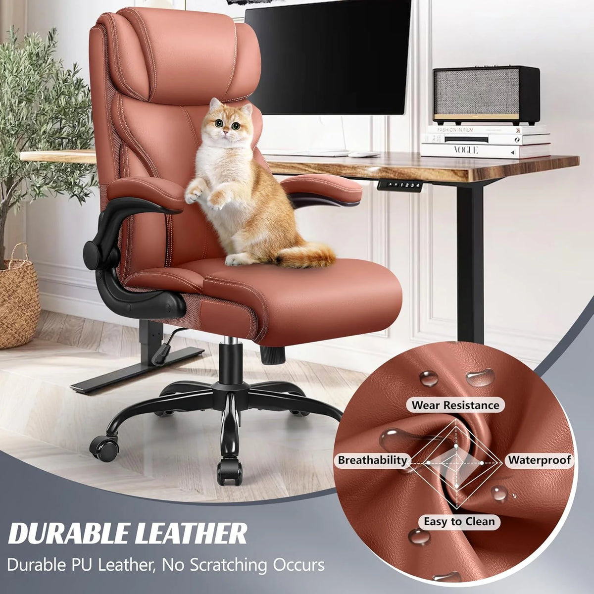 Office Chair Large High-Foot Computer Desk Chair, Breathable Leather Chair Lumbar Support Rotating Computer Chair
