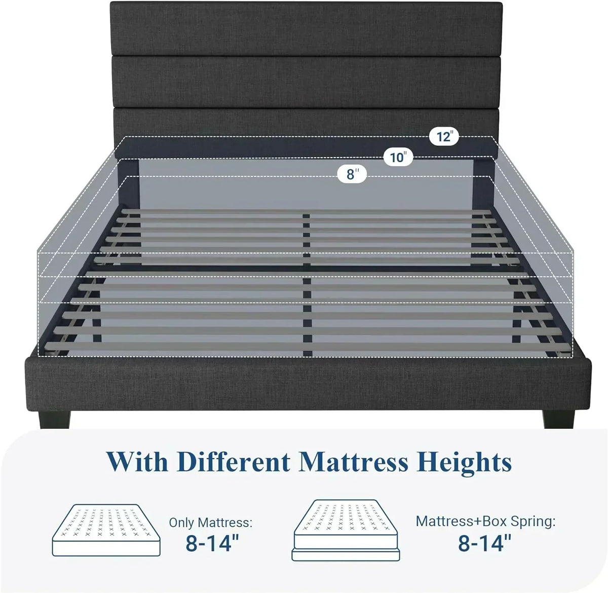 Allewie King size platform bed frame with velvet upholstered headboard and planks