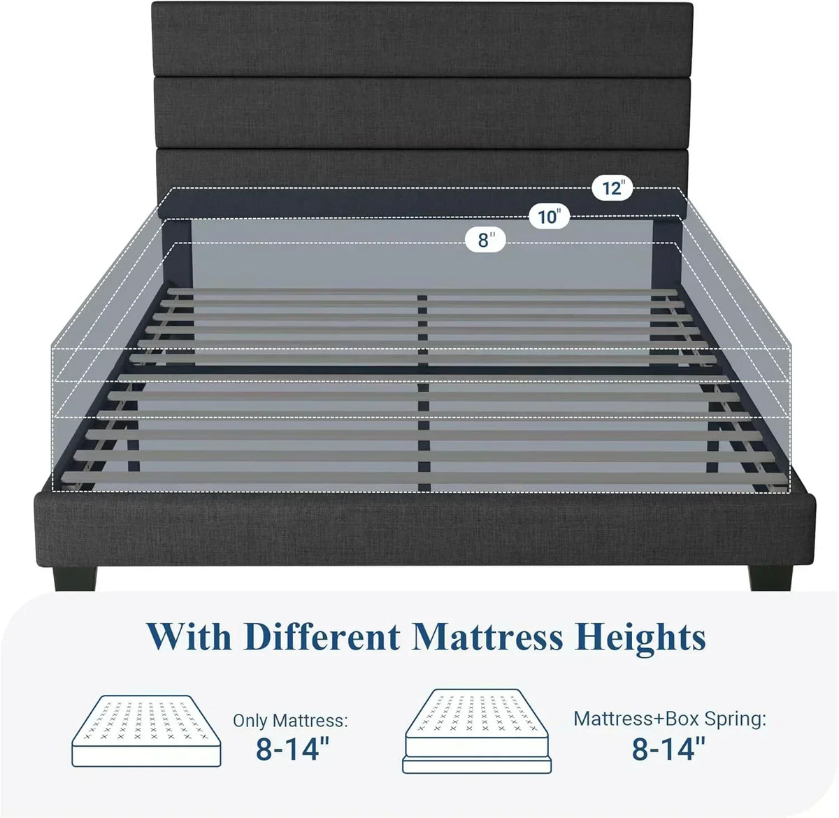 Allewie Queen Size Platform Bed Frame with Fabric Upholstered Headboard Wooden Slats Support