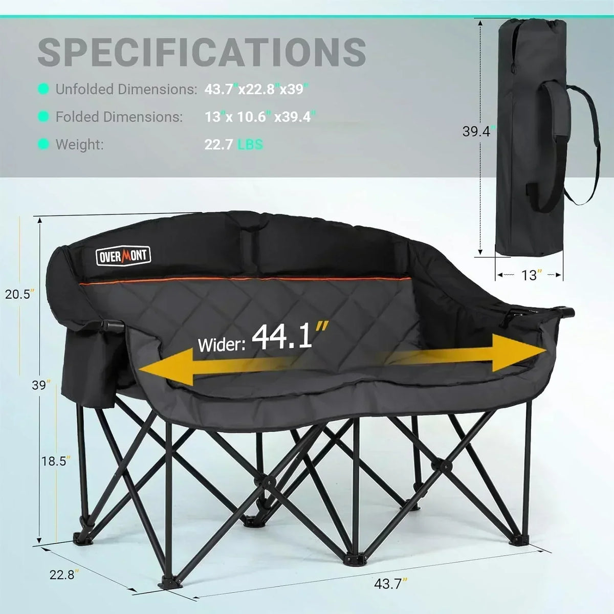 Extra Large Double Camping Chair 2 Person Comfortable Sofa Chair Adult Loveseat Lawn Chair