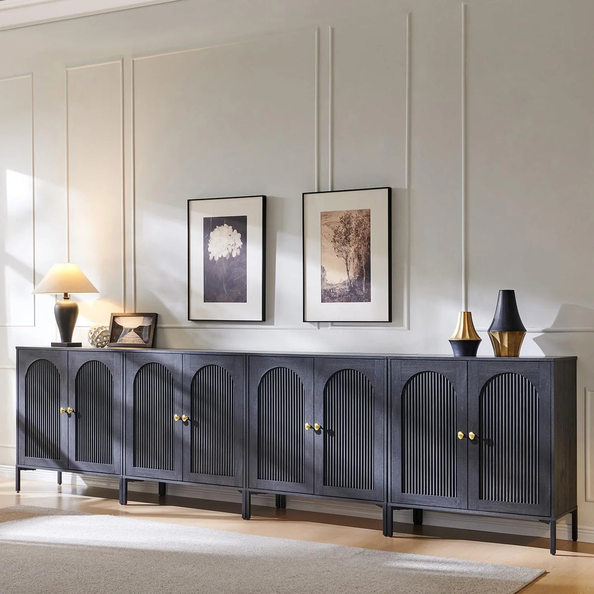IFGET Modern Buffet Cabinet with Storage 92.63 W Fluted Arched Sideboard Cabinet
