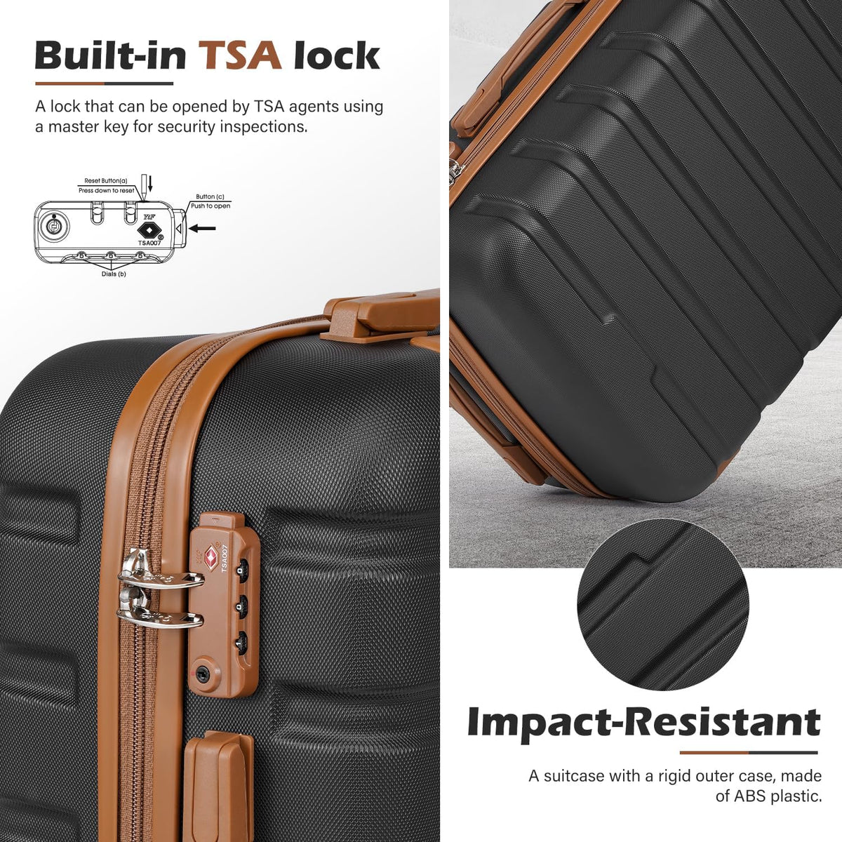 Coolife Luggage 3 Piece Set Suitcase Spinner Hardshell Lightweight TSA Lock
