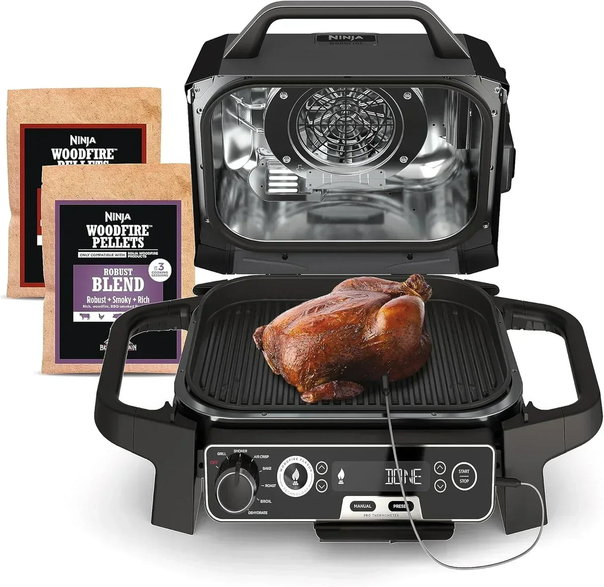 OG751 Woodfire Pro Outdoor Grill Built-In Thermometer 7-in-1 Master Grill BBQ Smoker Air Fryer