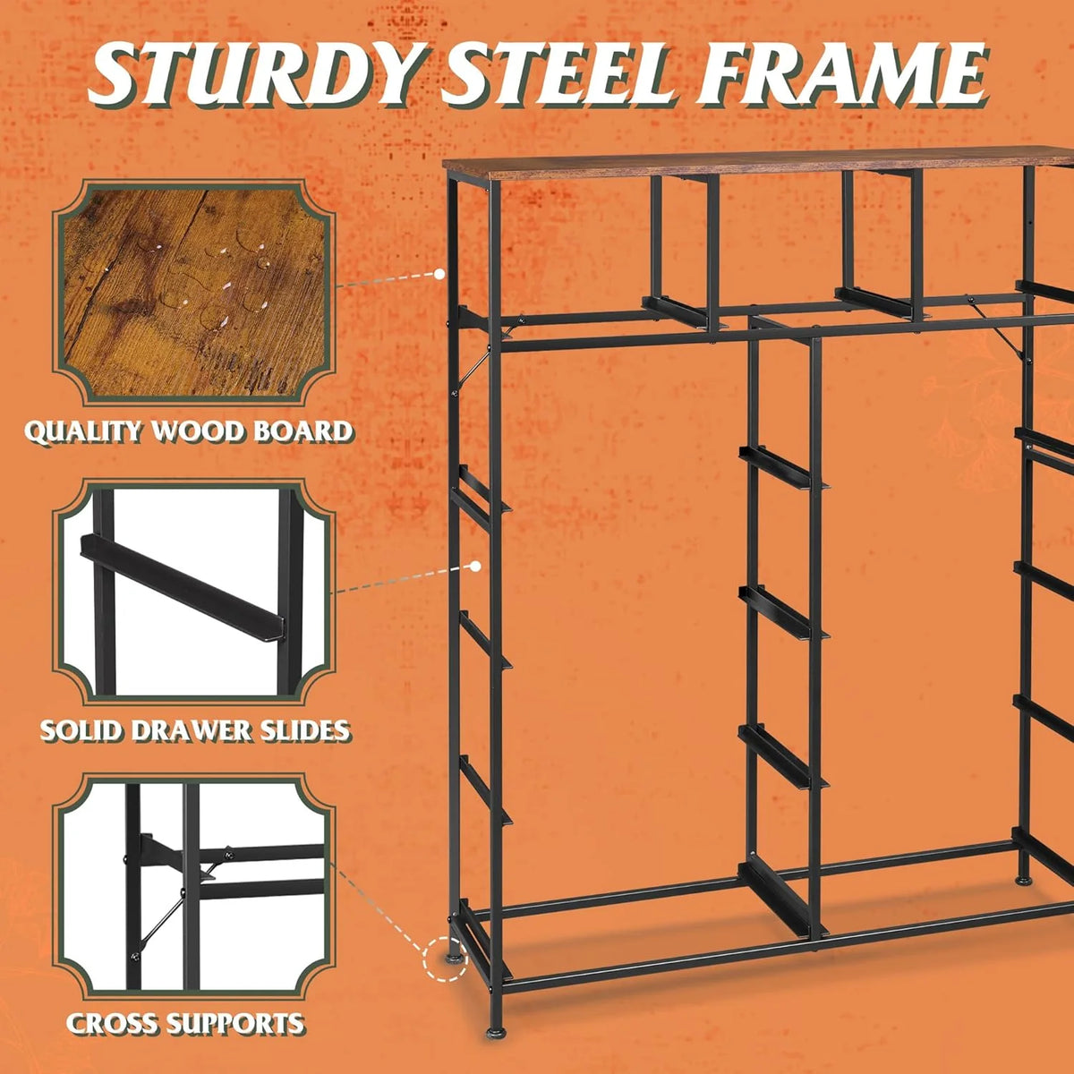 Storage Organizer Unit with 11 Fabric Bins, Storage Drawers Organizer with Steel Frame, Tall Storage Tower Organizaton