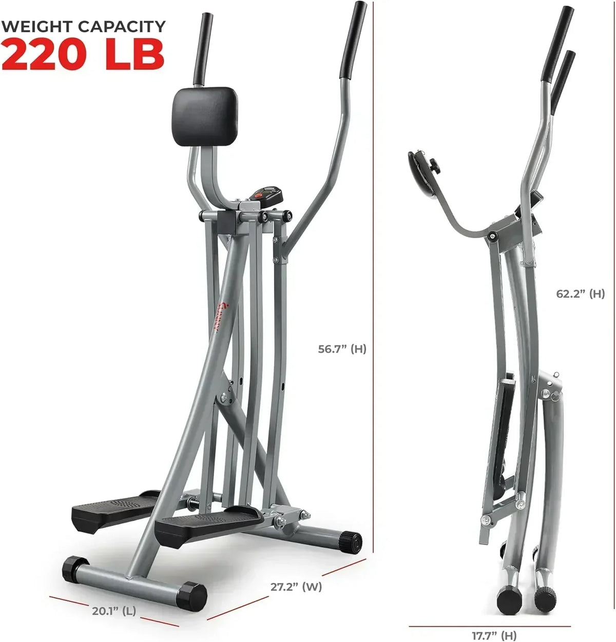 Sunny Health & Fitness Smart Air Walker Elliptical Low-Impact 30-Inch Stride Home Glider Machine