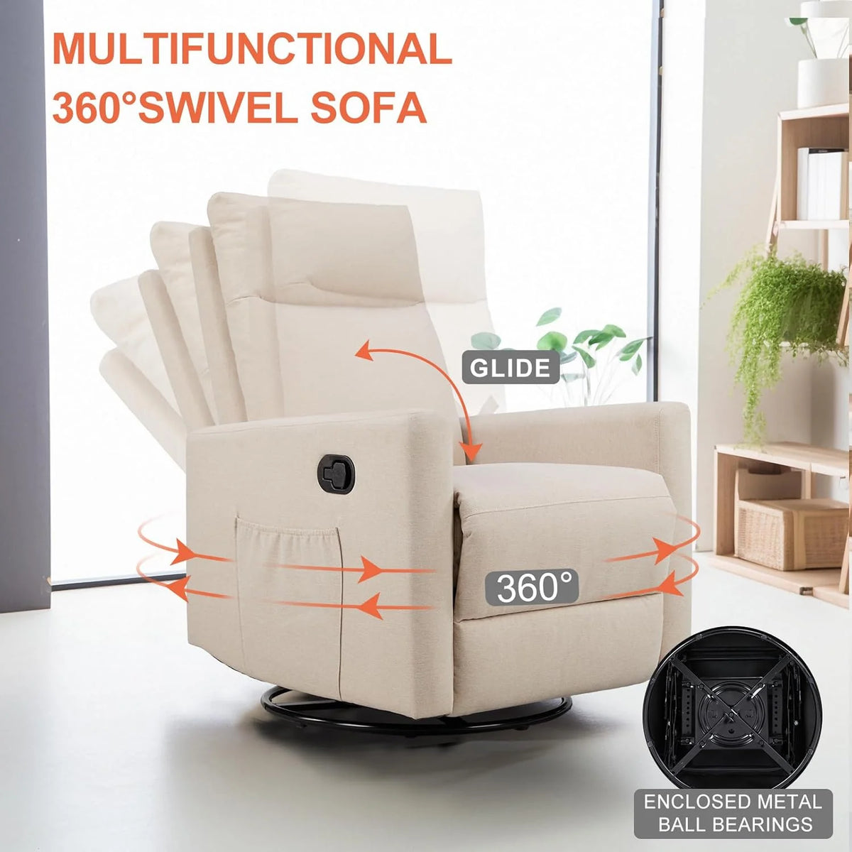 Sweetcrispy Massage Recliner Chair for Adults, Adjustable Home Theater Seating with Lumbar Support for Living Room, Modern Fabric Reclining, Light Grey