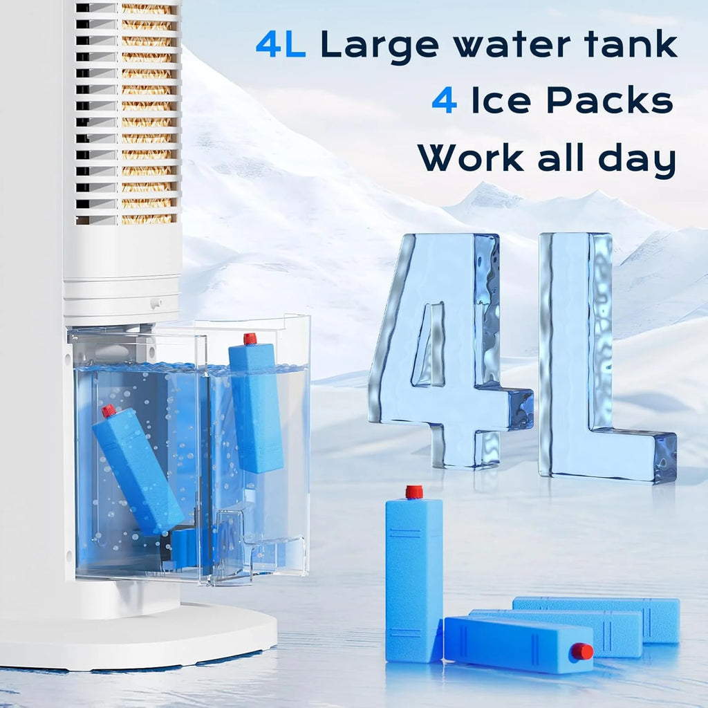 Evaporative Air Cooler, 3-in-1 Portable Air Conditioners for Room, 4 Modes 3 Speeds, Fast Cooling Portable AC Unit w/24H Timer, Remote Oscillating Tower Fan, Quiet Swamp Cooler for Bedroom Office