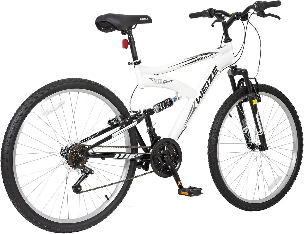 WEIZE Mountain Bike, 26 27.5 inch Outdoor Hybrid Bikes,18-Speed/High-Carbon Steel/Dual Full Suspension, Adjustable Ergonomic Seat for Men Women Adult, MTB Bicycle with Suspension Fork,Sleek Colors