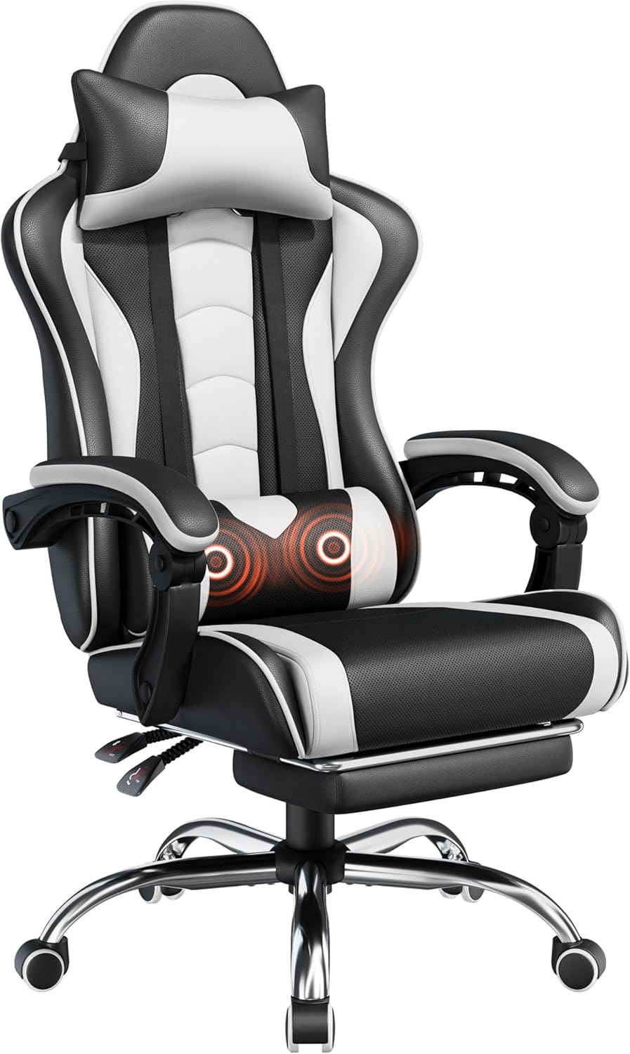Gaming Chair with Massage Lumbar Support and Footrest Height Office Gaming Chair