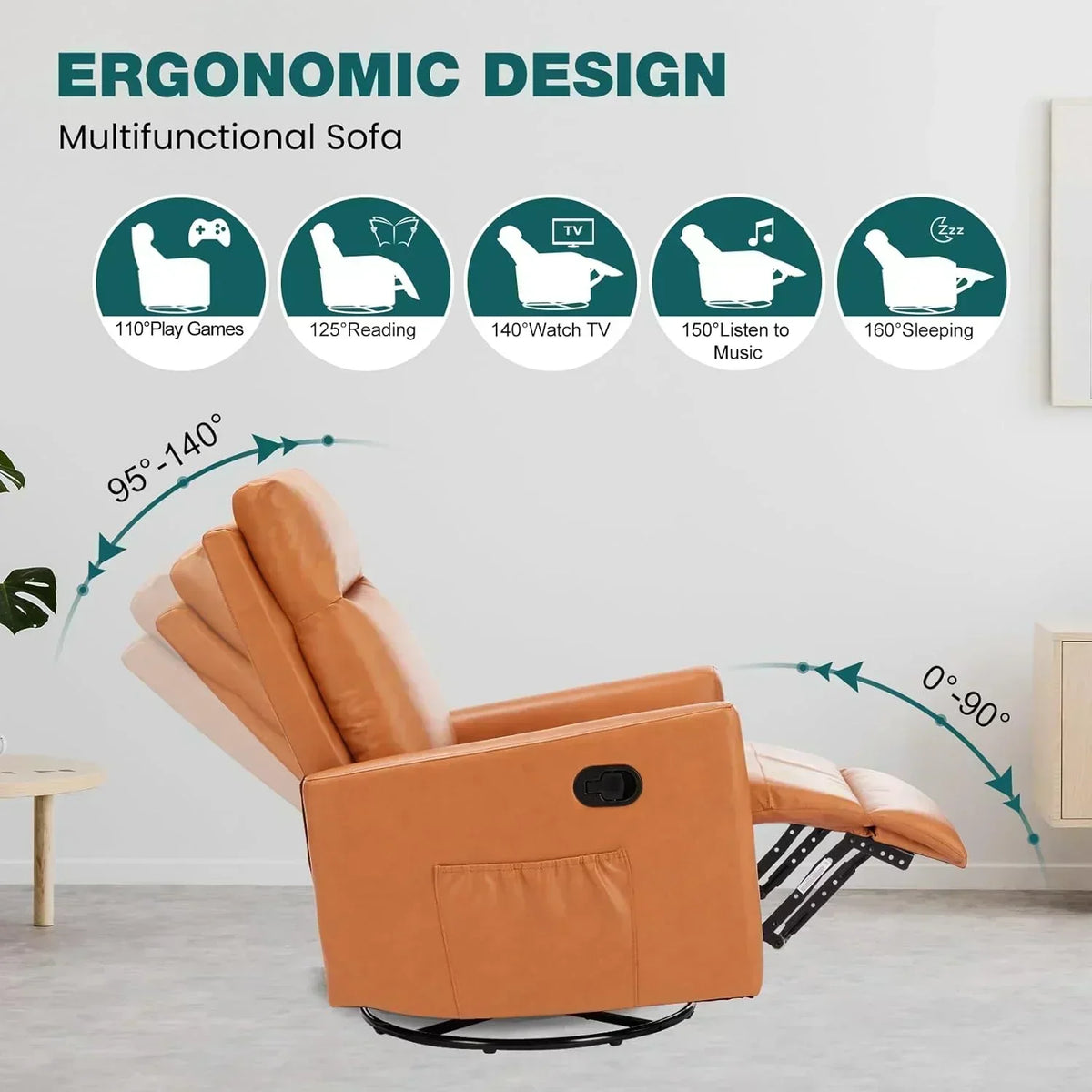 Swivel high-back rocking chair with footrest padded glider baby chair with comfortable deep seat