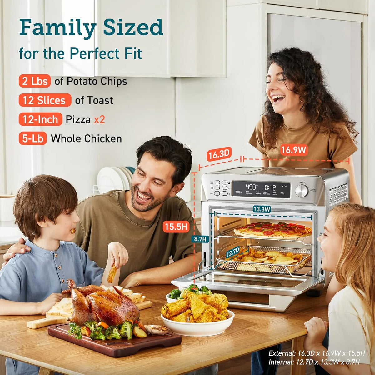 COSORI Smart 12-in-1 Air Fryer Toaster Oven Combo, Airfryer Convection Oven Countertop, Bake, Roast, Reheat, Broiler, Dehydrate, 75 Recipes & 3 Accessories, 26QT, Silver-Stainless Steel