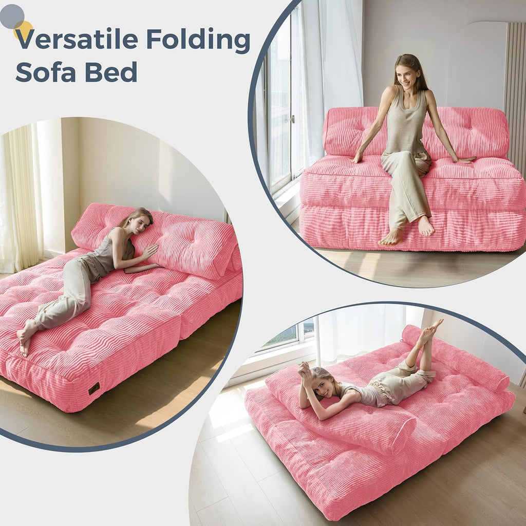 MAXYOYO Folding Sofa Bed Convertible Sleeper Chair with Pillow Foldable Mattress with Back Support
