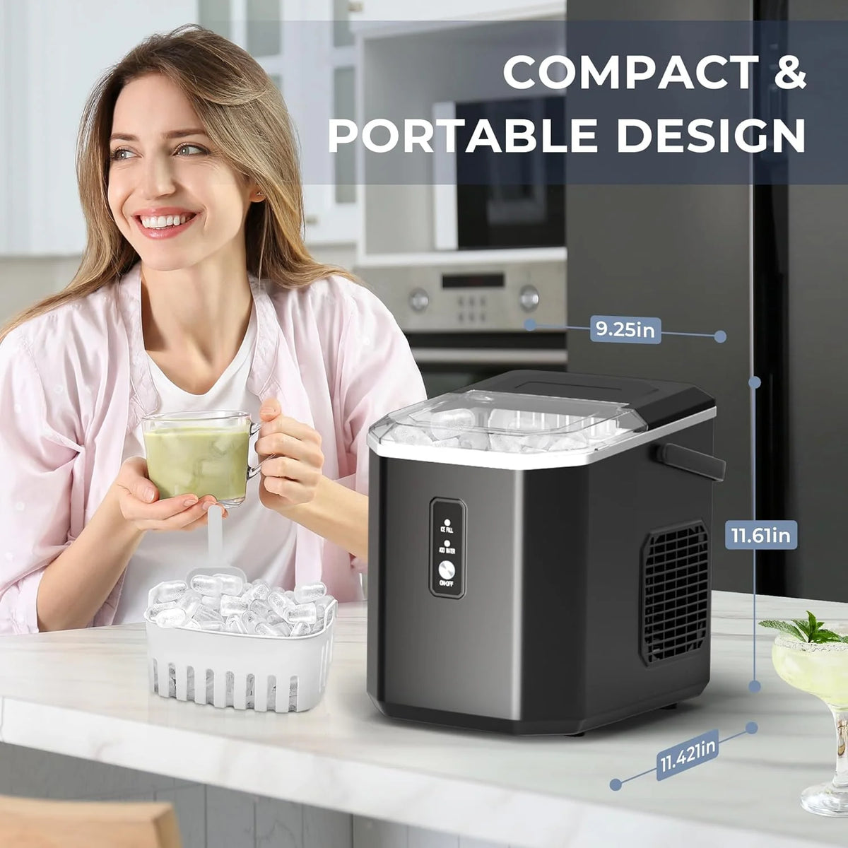 EUHOMY Nugget Ice Maker Countertop, Ready in 8 Mins, 35lbs/24H, Self-Cleaning, Portable Ice Makers Machine with Ice Scoop & Basket, Sonic Ice Maker with Chewable Pellet Ice for Home/Party/RV/Camping
