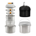 5 Piece Stainless Steel Camping Cookware Set with Frying Pan and Storage Bag for 3 to 5 People