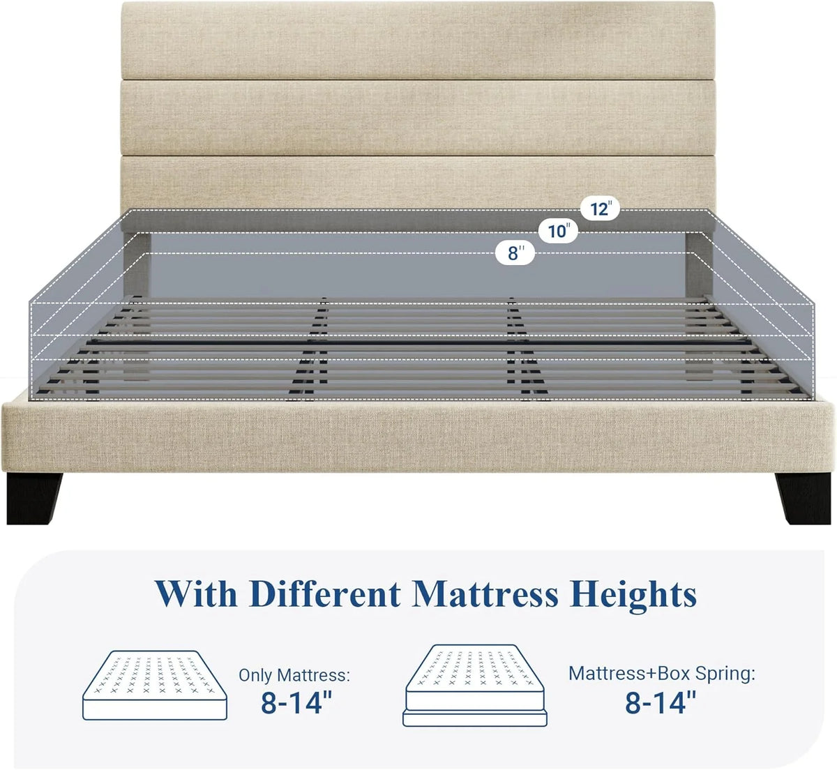 Allewie Queen Size Platform Bed Frame Fabric Upholstered Headboard Wooden Slats Support