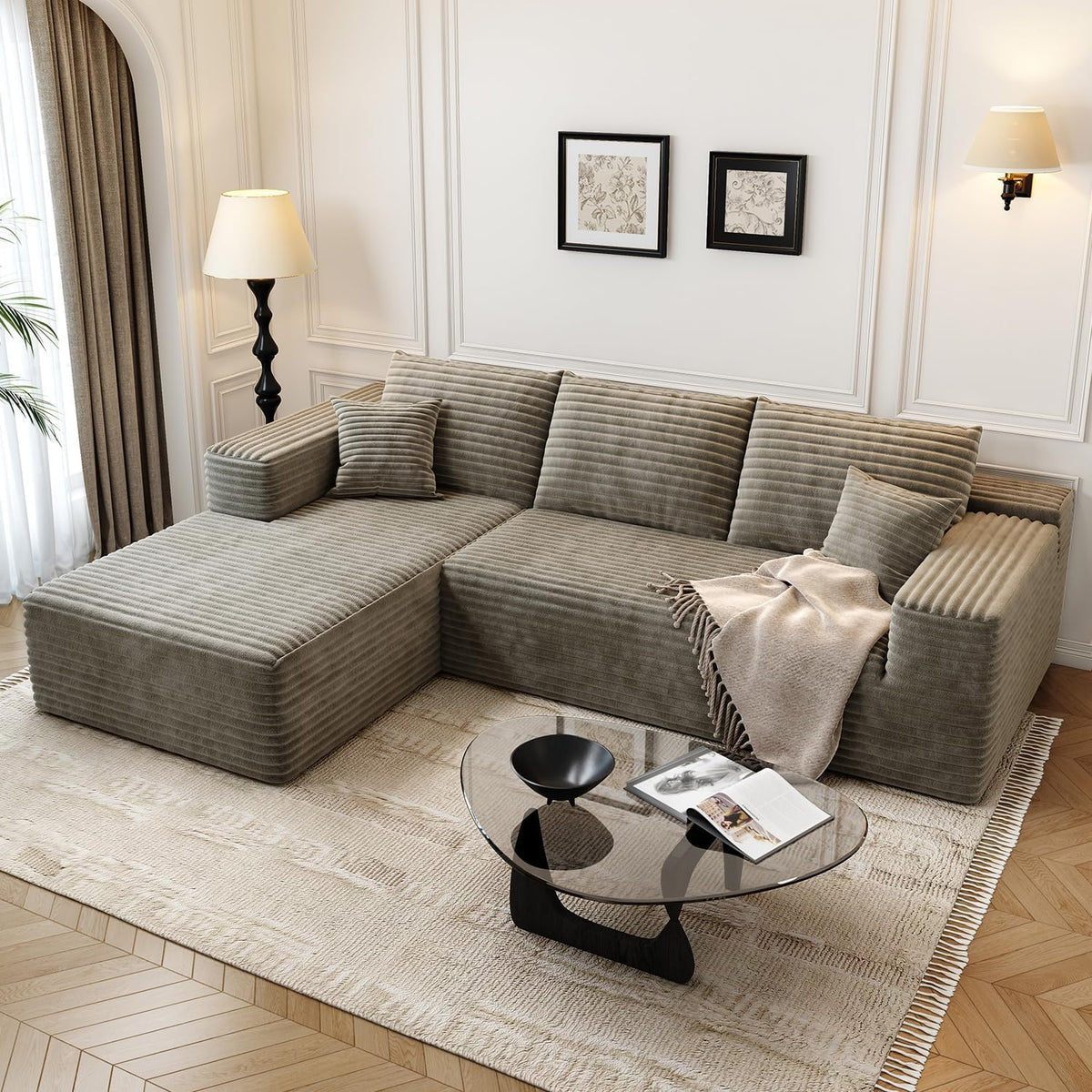 107.5 inch Cloud Modular Sectional Sofa with L-Shaped Chaise Lounge, Modern Minimalist Upholstered Sofa Deep Seating Corner Sofa