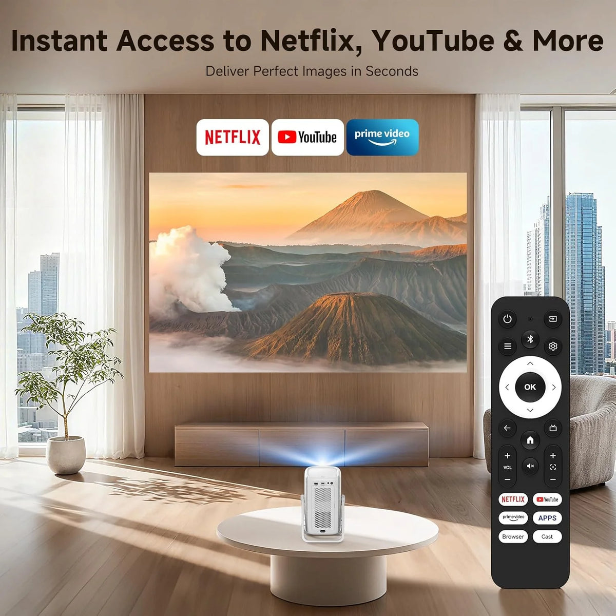 [Short Throw/1200ANSI/Built in Apps] 4K Outdoor Projector with WiFi and Bluetooth