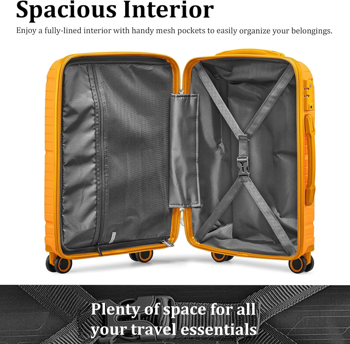 5-piece PP hardshell lightweight travel carry-on luggage set with dual spinner wheels and TSA lock