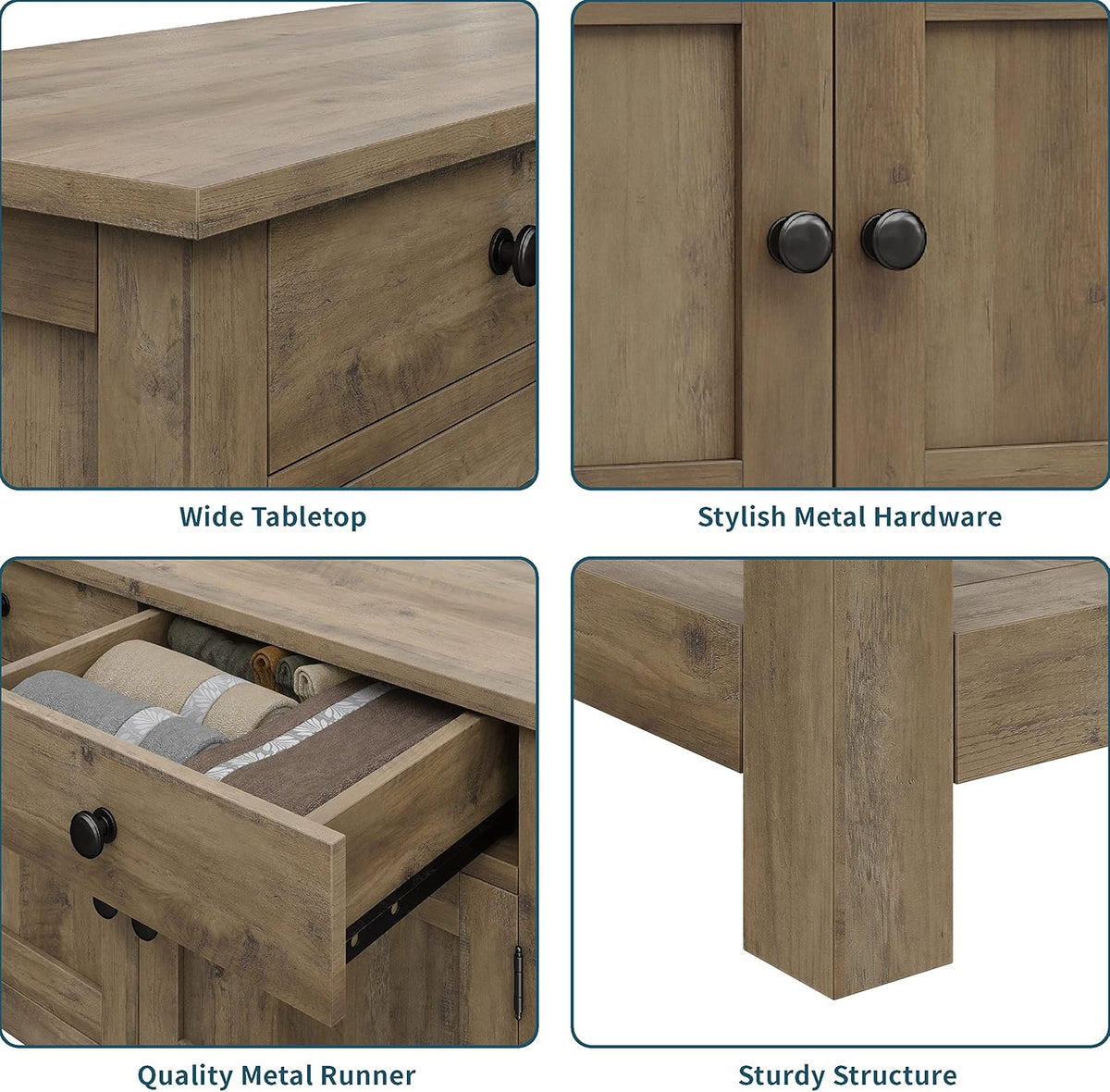 Farmhouse style console table coffee bar, entry table with storage rack, sofa table buffet sideboard