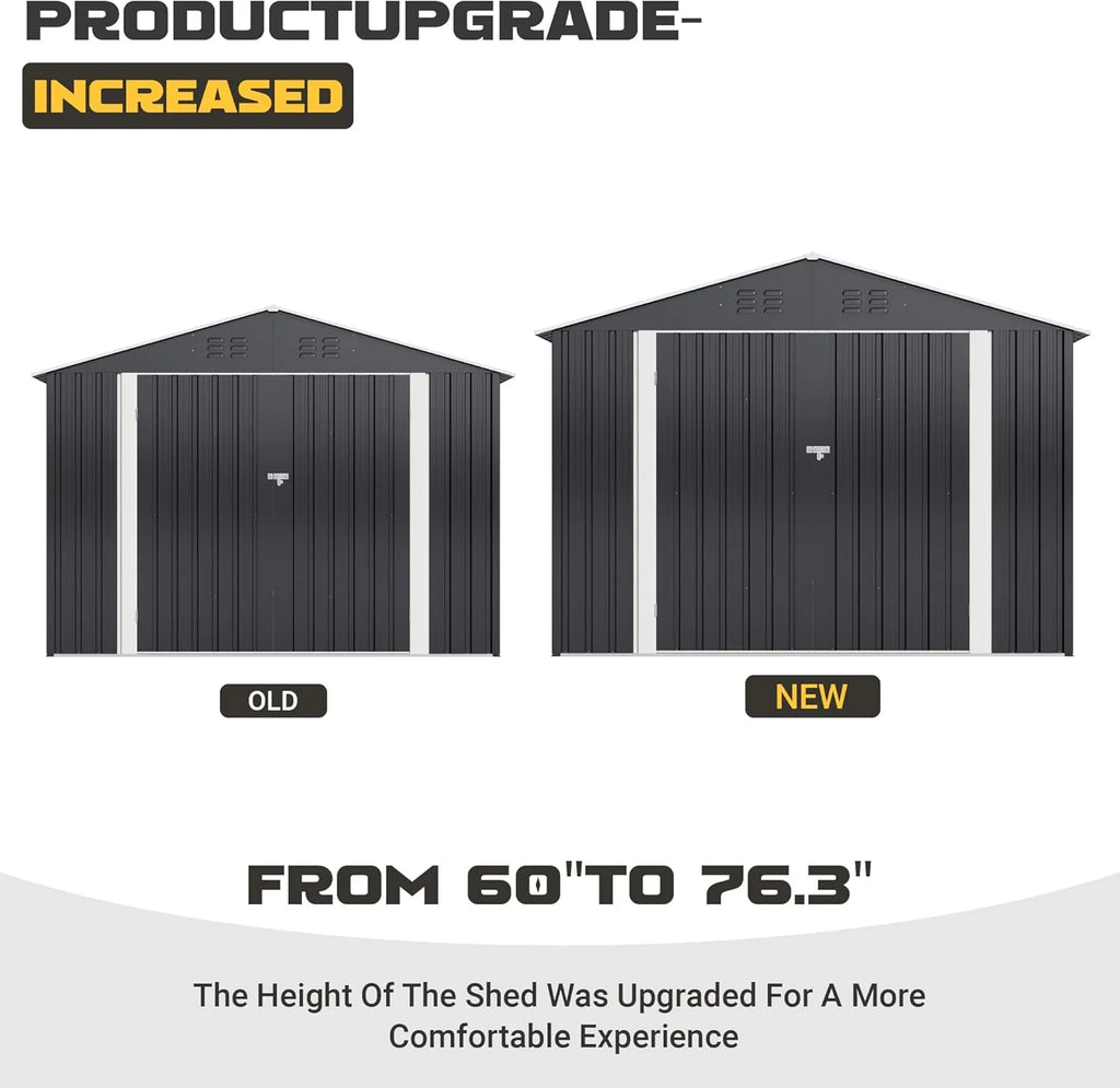 Polar Aurora 8 x 12 FT Outdoor Storage Shed, Metal Garden Shed with Updated Frame Structure, Tool Sheds for Backyard Garden Patio Lawn Black