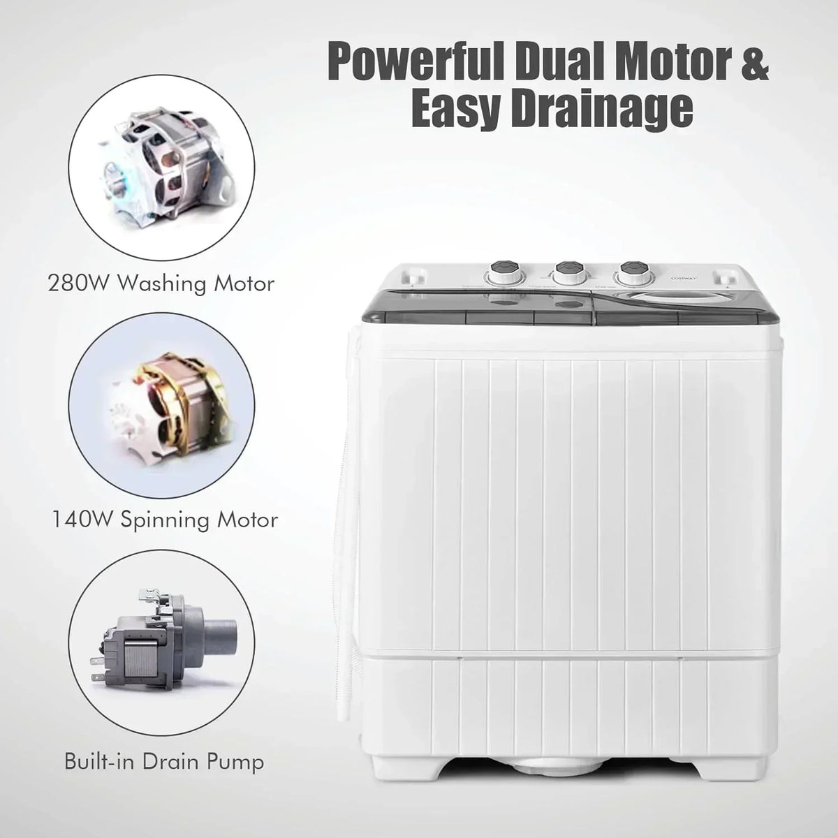 COSTWAY Double Tub 26 lb Capacity Laundry 18 lb 8 lb Spin Combo Drain Pump Washing Machine