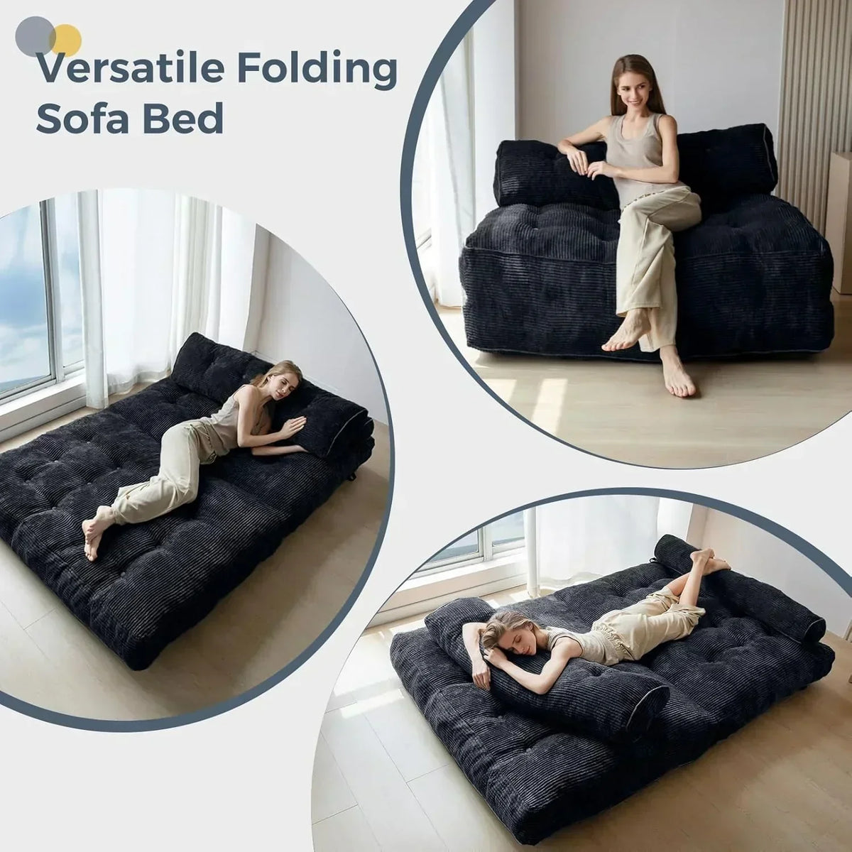 MAXYOYO Folding Sofa Bed Convertible Sleeper Chair with Pillow Foldable Mattress with Back Support
