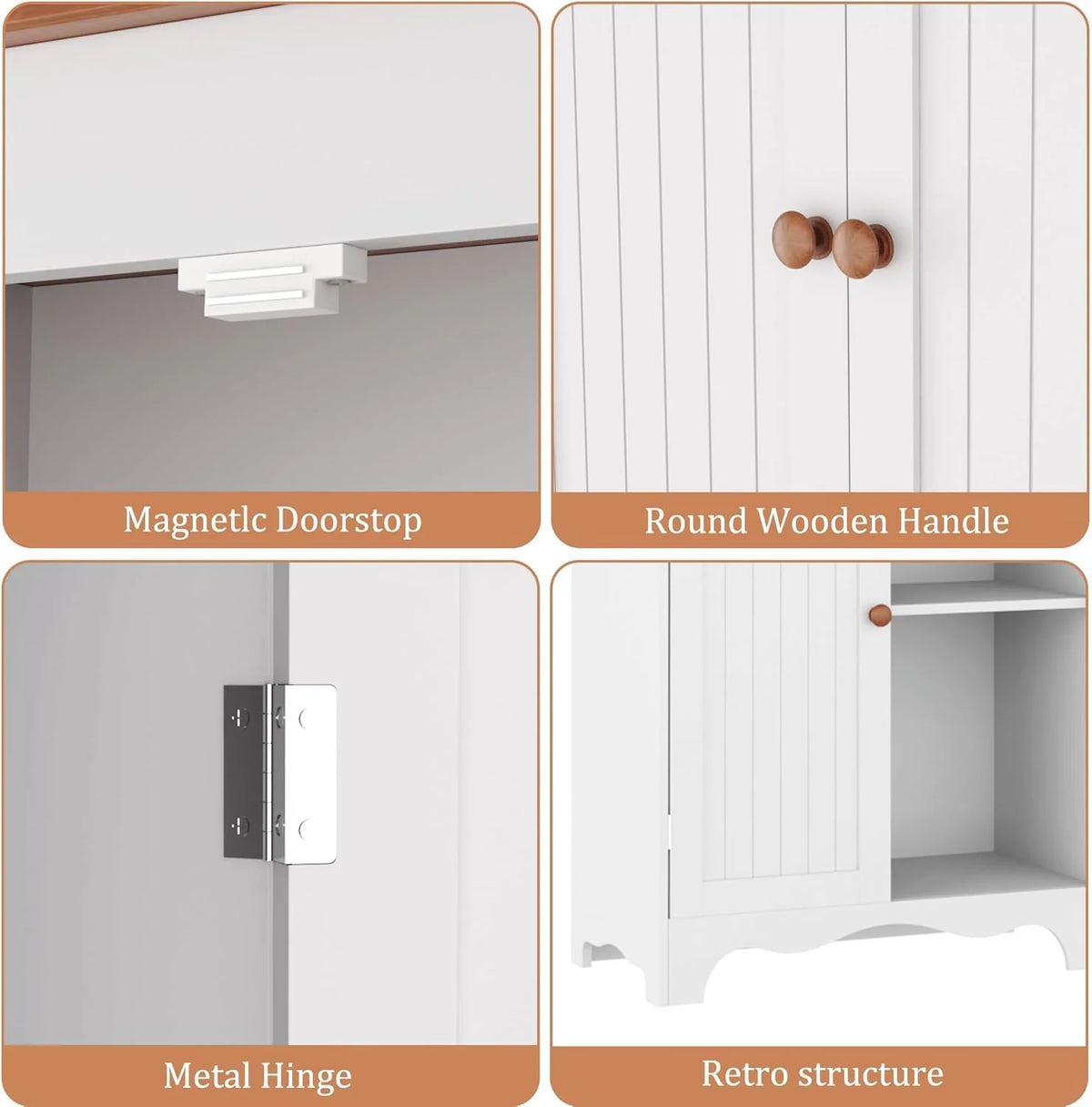 Tall Pantry Cabinet, Freestanding Storage Cabinet, Wooden Kitchen Pantry with 4 Doors and 5 Shelves, 72 Floor Cabinet Organizer
