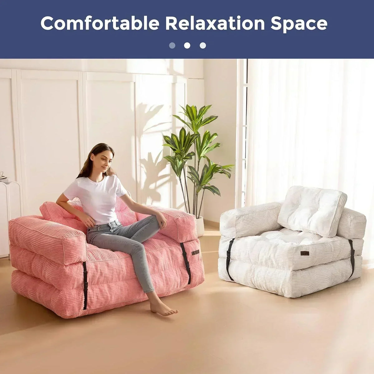 Folding Sofa Bed L-Shaped Convertible Sofa Bed with Armrests and Pillows