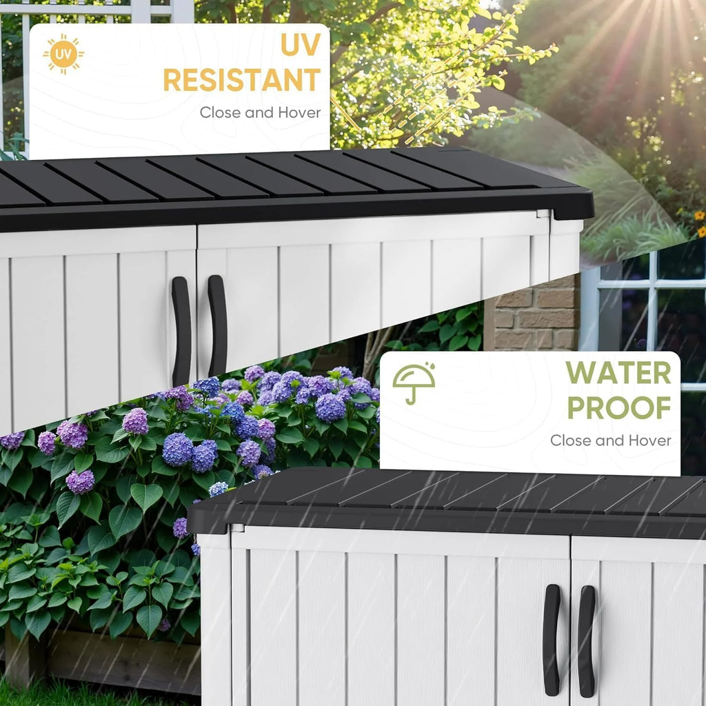 Devoko Outdoor Storage Cabinet 26 Cu Ft with Lockable Doors, Horizontal Storage Shed Waterproof Patio Tools Storage Box