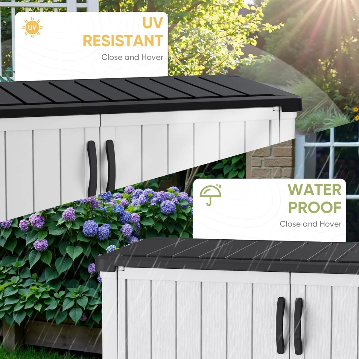 Devoko Outdoor Storage Cabinet 26 Cu Ft with Lockable Doors, Horizontal Storage Shed Waterproof Patio Tools Storage Box