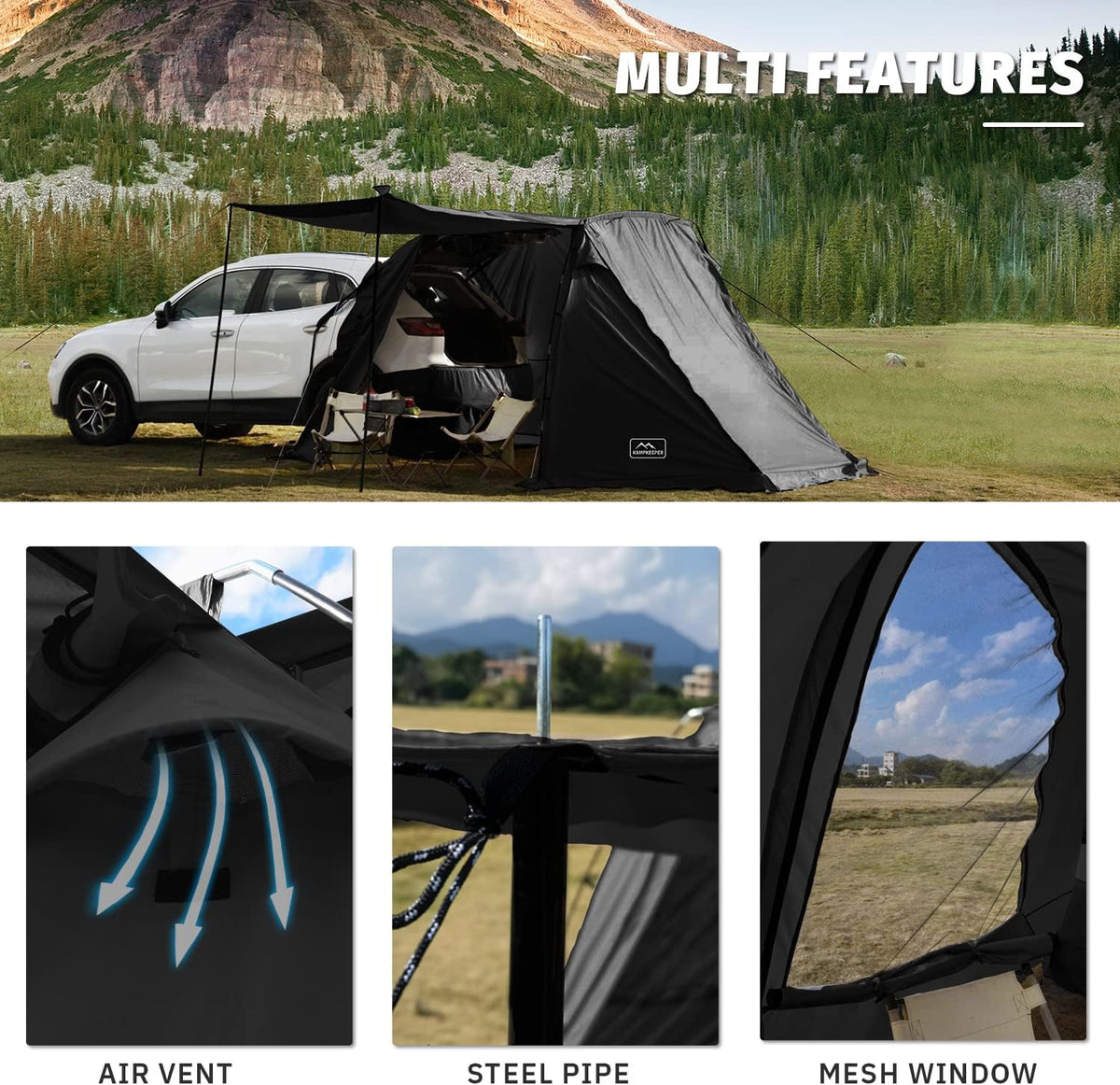 KAMPKEEPER SUV Car Tent, Tailgate Shade Awning Tent for Camping, Vehicle Camping Tents Outdoor Travel (Black)