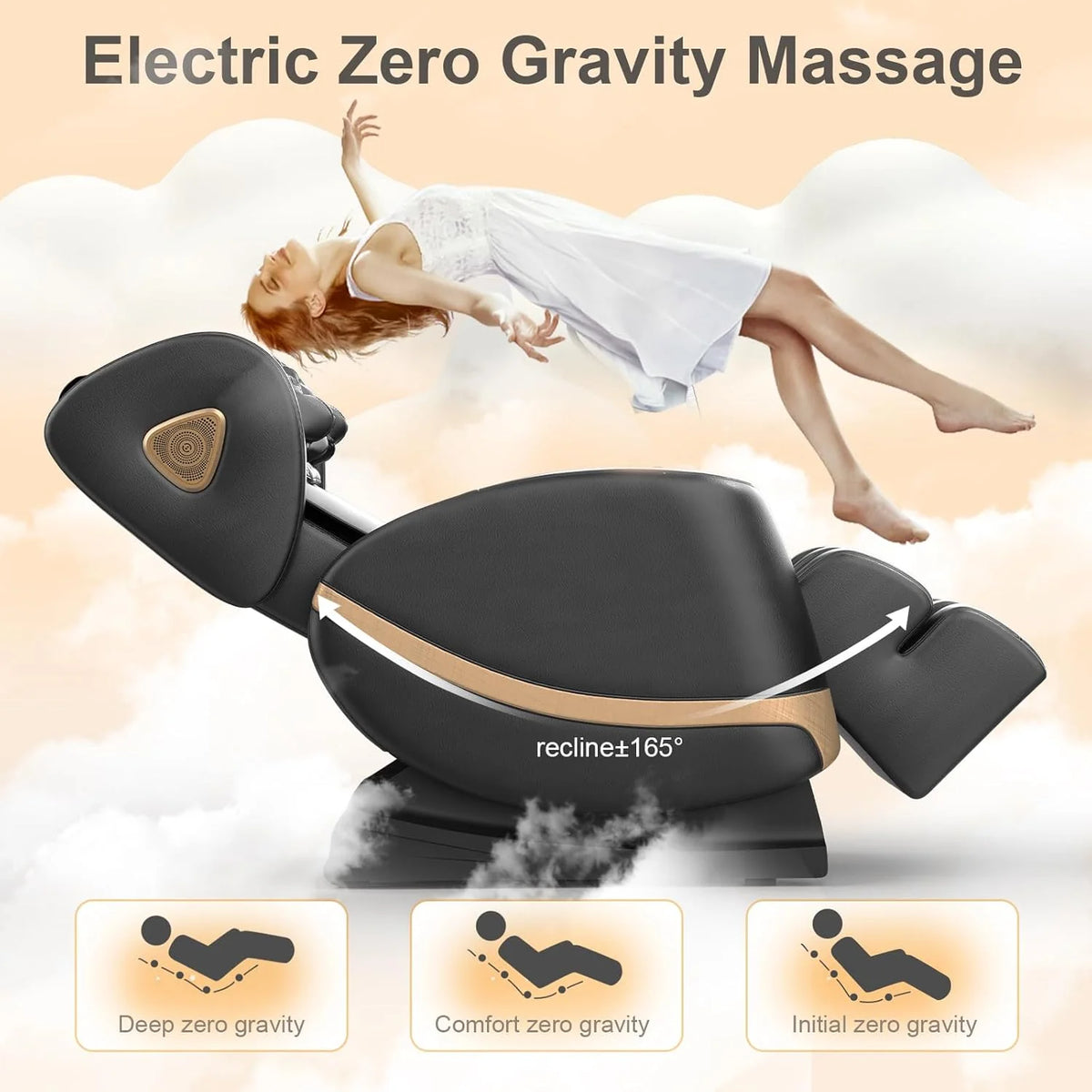 2025 Massage Chair Full Body, Zero Gravity Massage Chair with 10 Fix Rollers, Heating, Foot Massage, Auto Modes, Bluetooth Speaker, Touch Screen Controller (Black & Brown)