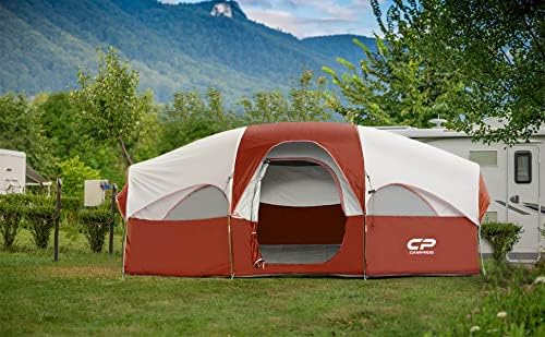 CAMPROS CP Tent 8 Person Camping Tents, Weather Resistant Family Tent, 5 Large Mesh Windows, Double Layer, Divided Curtain for Separated Room, Portable with Carry Bag