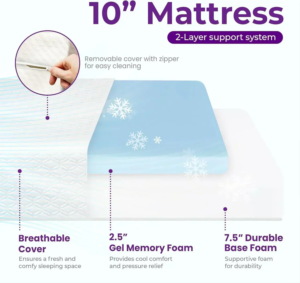GAESTE 8-inch Fully Cooling Gel Memory Foam Mattress Mattress-in-a-Box