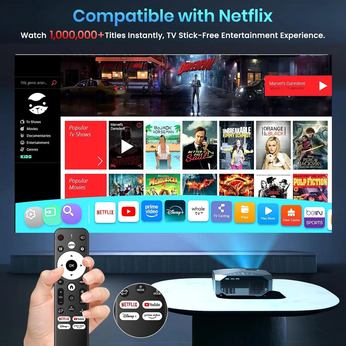 [Compatible with Netflix/High Brightness] Smart Projector with WiFi 6 and Bluetooth 5.3