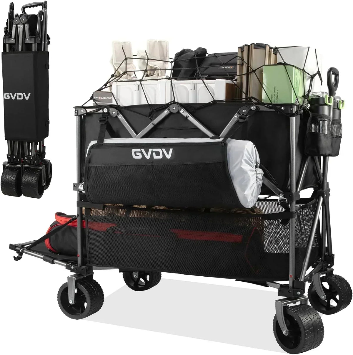 Double-decker cart 500 lb capacity 400 liter foldable cart all-terrain wheels foldable cart