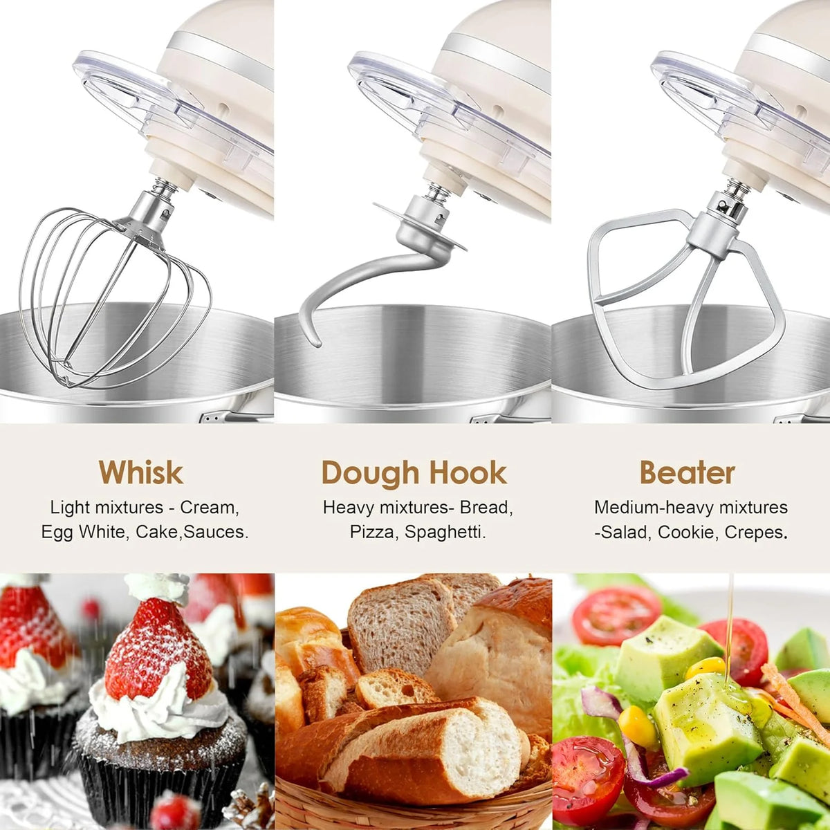 Aucma Stand Mixer,6.5-QT 660W 6-Speed Tilt-Head Food Mixer, Kitchen Electric Mixer with Dough Hook