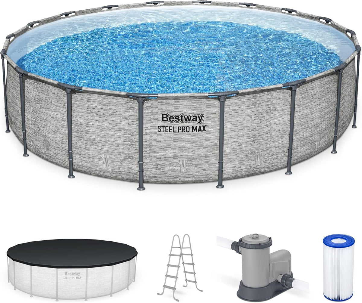 Steel Pro MAX 14 Foot x 48 Inch Round Metal Frame Above Ground Outdoor Swimming Pool Set