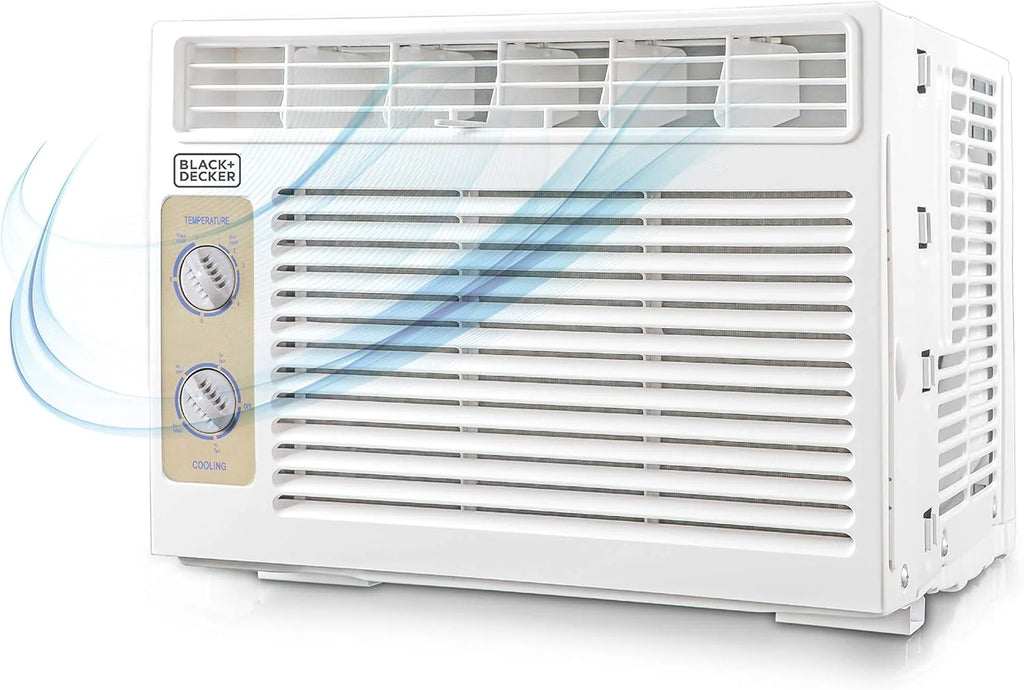 BLACK+DECKER Window Air Conditioner 5000 BTU, Cools Up to 150 Square Feet, AC Unit with Mechanical Controls, Manual Fan Only and Cool Settings, BD05MWT6, White