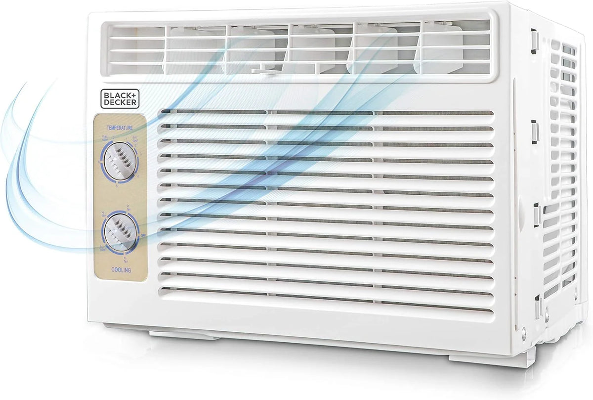 BLACK+DECKER Window Air Conditioner 5000 BTU, Cools Up to 150 Square Feet, AC Unit with Mechanical Controls, Manual Fan Only and Cool Settings, BD05MWT6, White