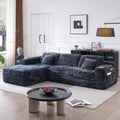 Cloud section sofa with L-shaped recliner modern modular sofa built-in cup holder