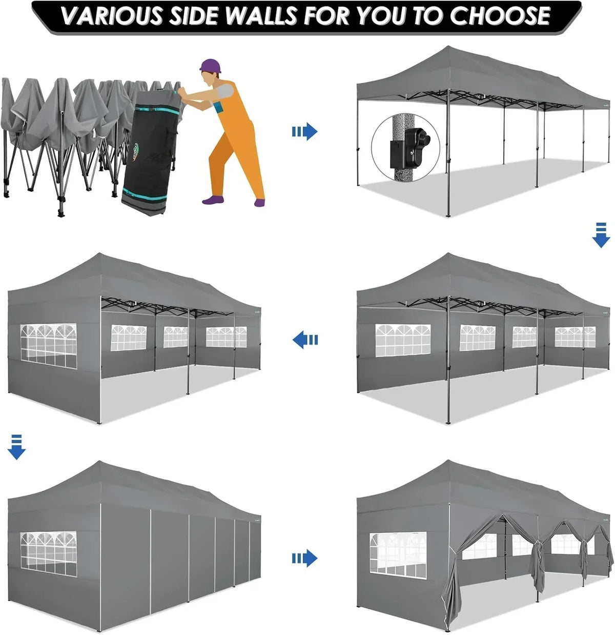 COBIZI 10x20 Heavy Duty Pop up Canopy Tent 6 sidewalls Commercial Canopy Wedding Party Tents