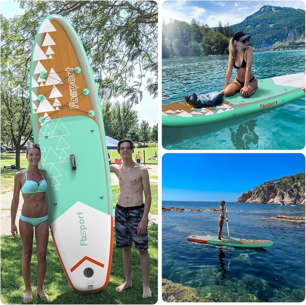 FBSPORT 11' Premium Stand Up Paddle Board, Yoga Board with Durable SUP Accessories & Carry Bag | Wide Stance, Surf Control, Non-Slip Deck, Leash, Paddle and Pump for Youth & Adult