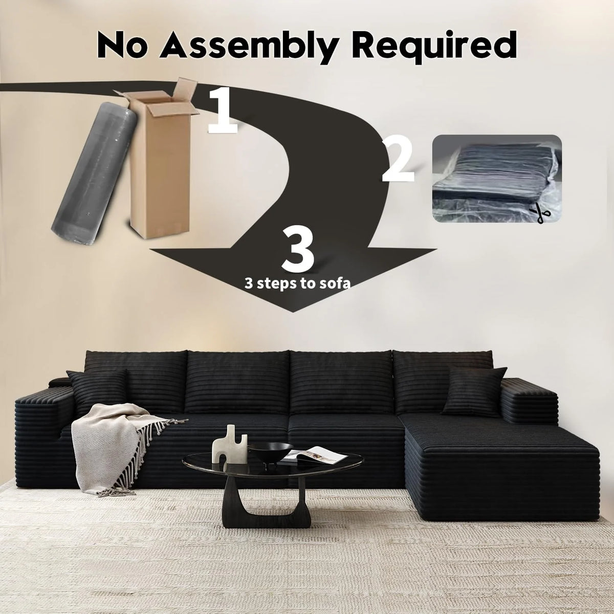 107.5 inch Cloud Modular Sectional Sofa with L-Shaped Chaise Lounge, Modern Minimalist Upholstered Sofa Deep Seating Corner Sofa
