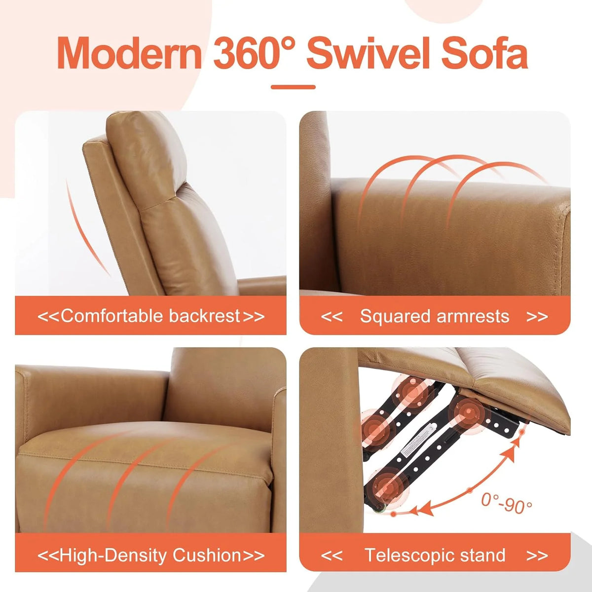 Sweetcrispy Recliner Chair, 360 Swivel Rocker Chair for Adults, Glider Rocker Recliners, Nursery Chairs for Living Room, High Back, Upholstered Deep Seat, Classical Brown