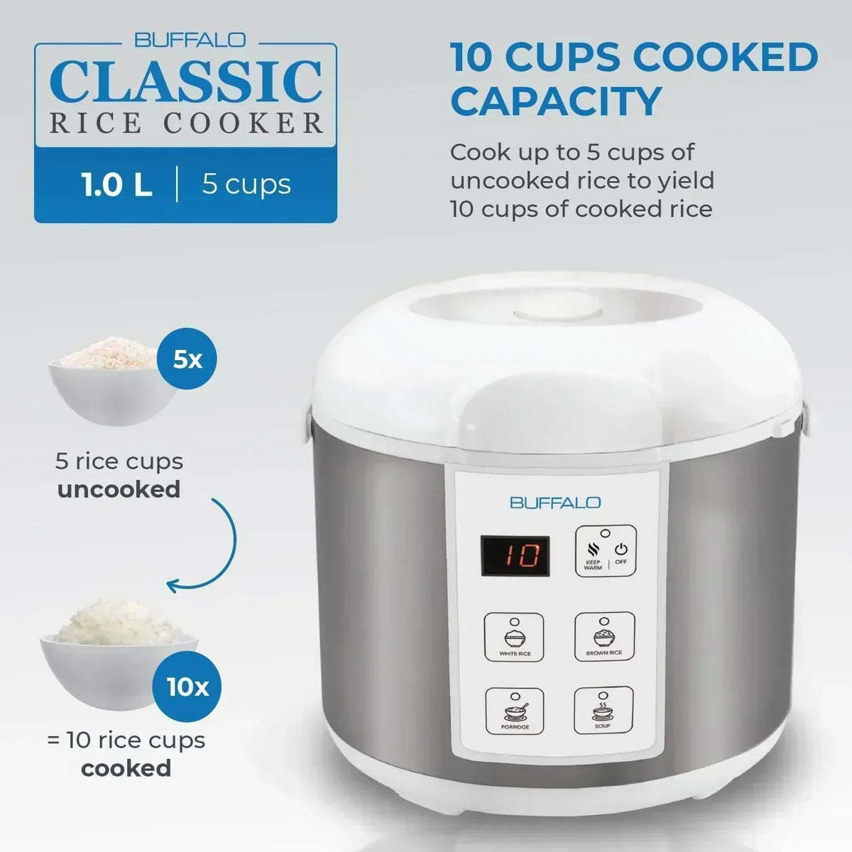 Buffalo Classic Rice Cooker with Composite Stainless Steel Inner Pot - Rice Cookers