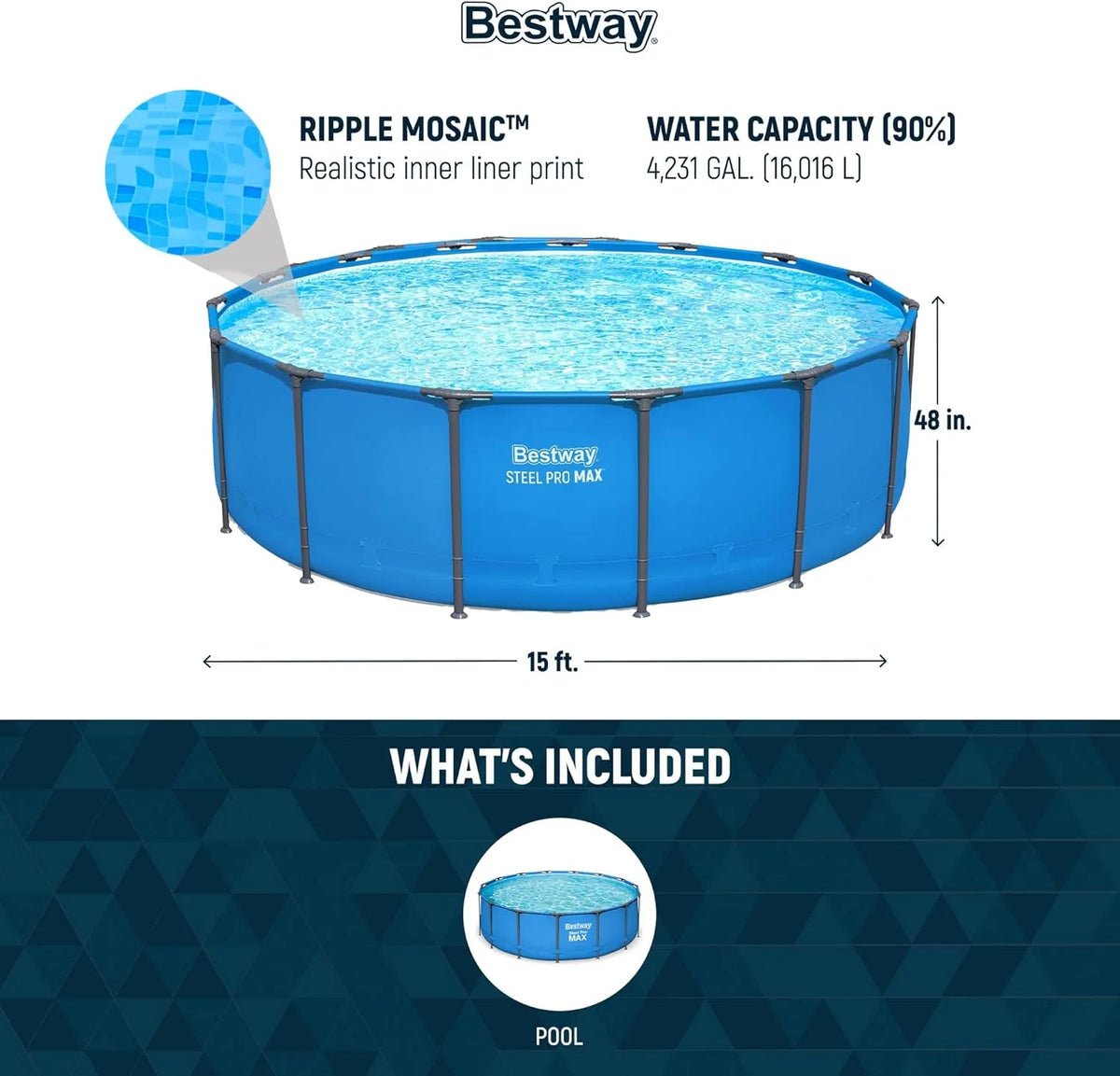 Steel Pro MAX 14 Foot x 48 Inch Round Metal Frame Above Ground Outdoor Swimming Pool Set with 1,000 Filter Pump, Ladder, and Cover, Gray