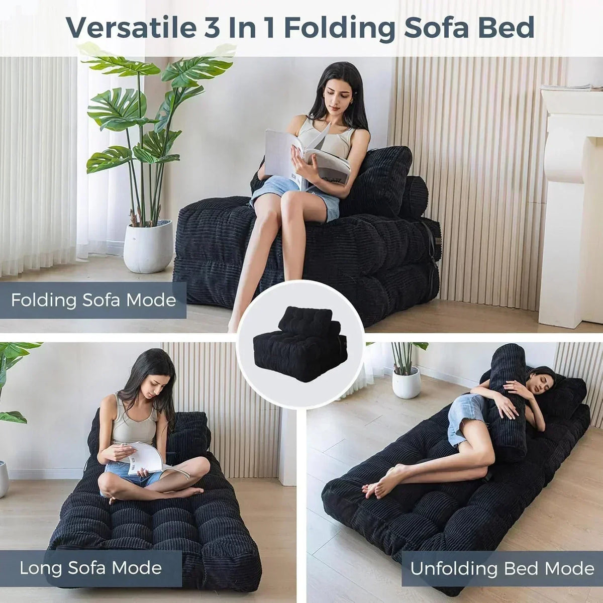MAXYOYO Folding Sofa Bed Convertible Sleeper Chair with Pillow Foldable Mattress with Back Support