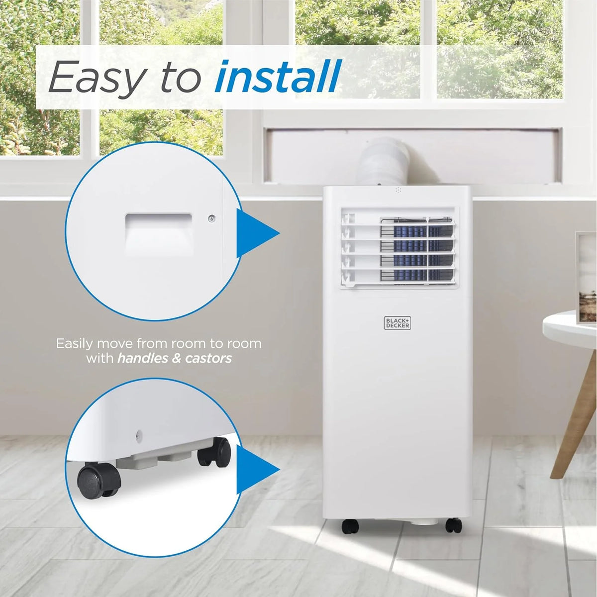 BLACK+DECKER Portable Air Conditioner, 8,500 BTU (5,100 BTU SACC) for Rooms Up To 350 Sq. Ft., Portable AC with Full Function Remote Control & Window Kit, BPACT05SM, White